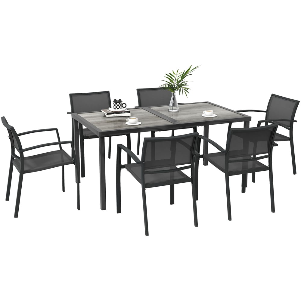 Outsunny 6 Seater Black and Wood Effect Garden Dining Set Image 2