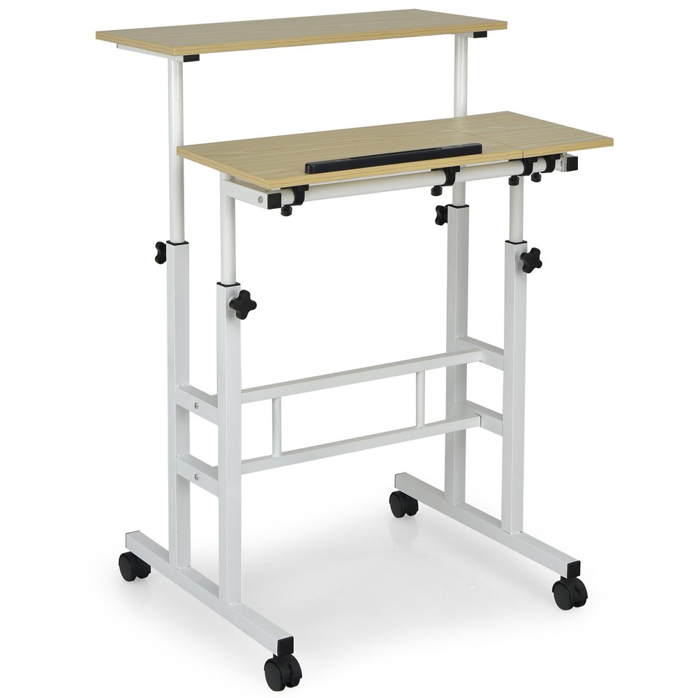 Costway Height Adjustable Workstation with Wheels Natural Image 2