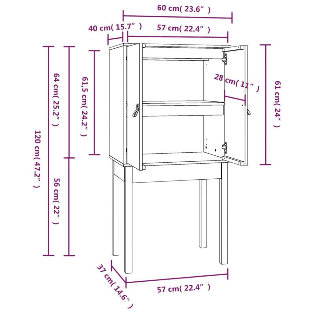 vidaXL 2 Door White Pine Wood Highboard Image 9