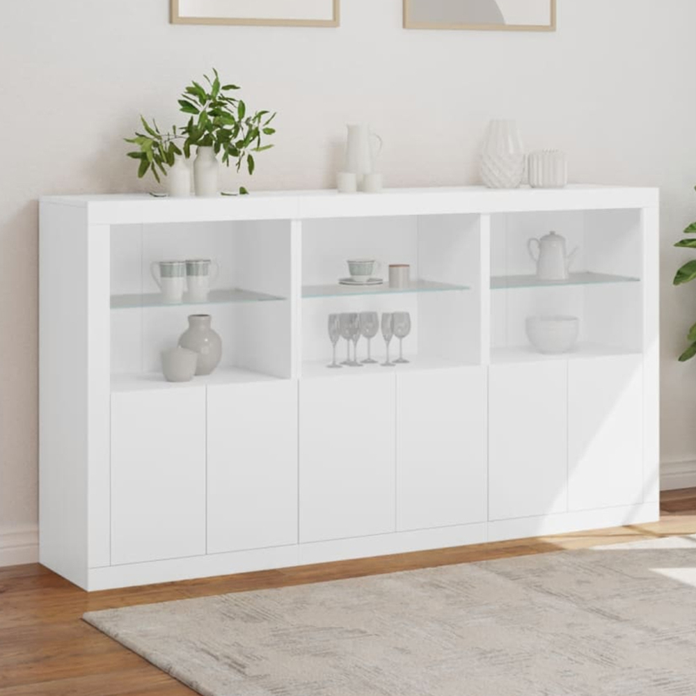vidaXL 2 Door 2 Shelf White LED Sideboard Set of 3 Image 1