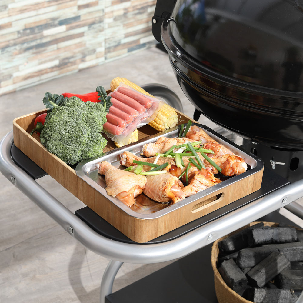 Outsunny Black Deluxe Charcoal Trolley BBQ with Side Tables Image 3