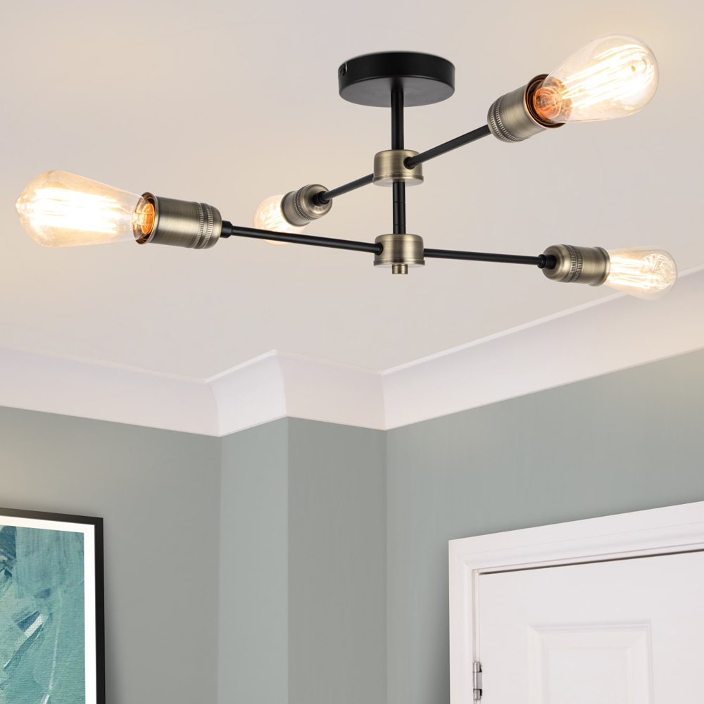 Cosylyte Linton 4 Light Matt Antique Brass Ceiling Light Image 2