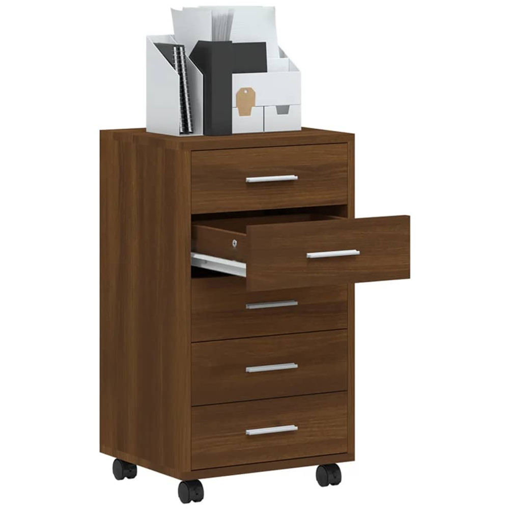 vidaXL 5 Drawer Brown Oak Storage Cabinet with Castors Image 4