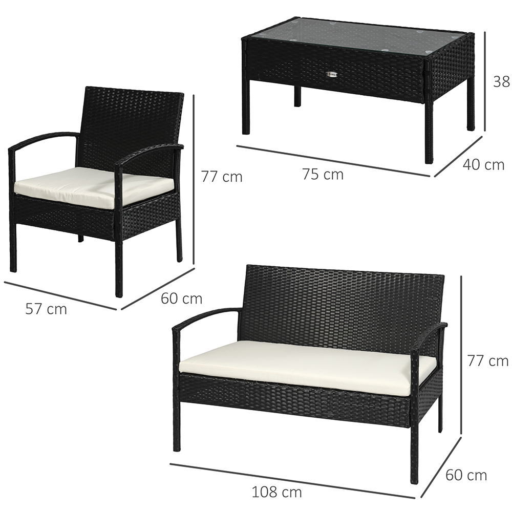 Outsunny 4 Seater Black Rattan Sofa Lounge Set Image 7