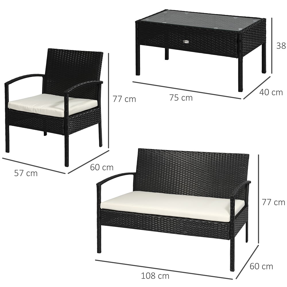 Outsunny Rattan 4 PCs Sofa Set Black Image 7