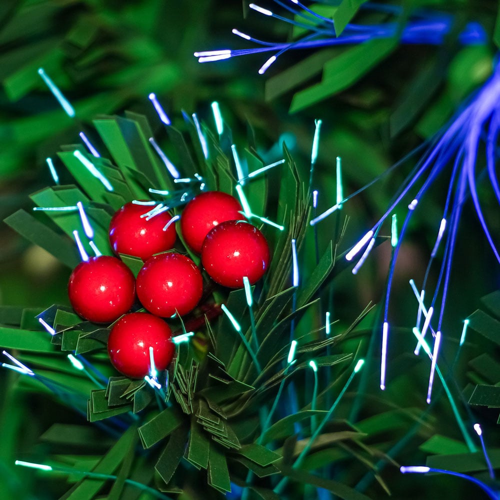 The Christmas Centre Warm White LED Green Fibre Optic Artificial Xmas Tree with Berries 5ft Image 4