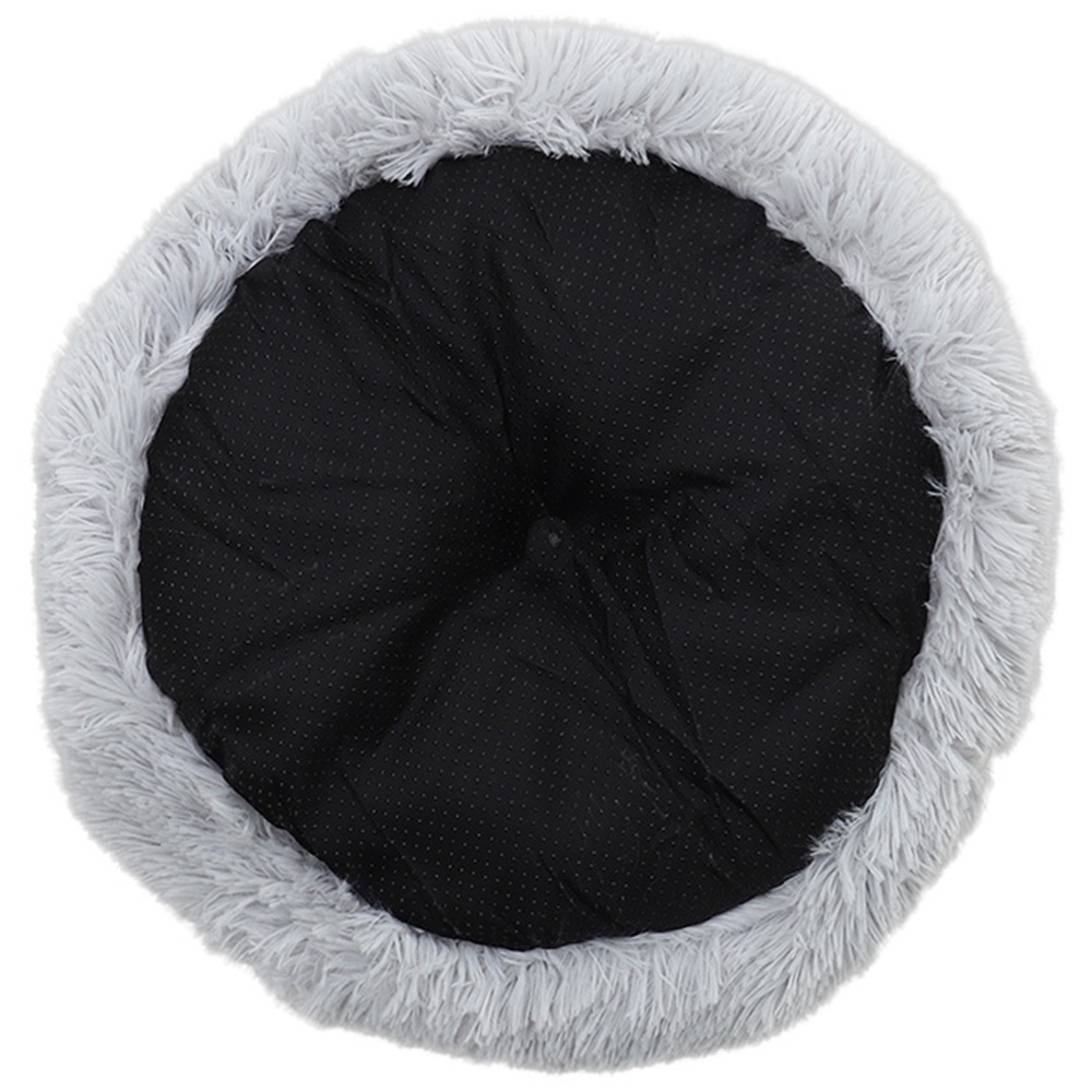 H&O Direct Light Grey and White Plush Donut Shaped Pet Bed Image 3