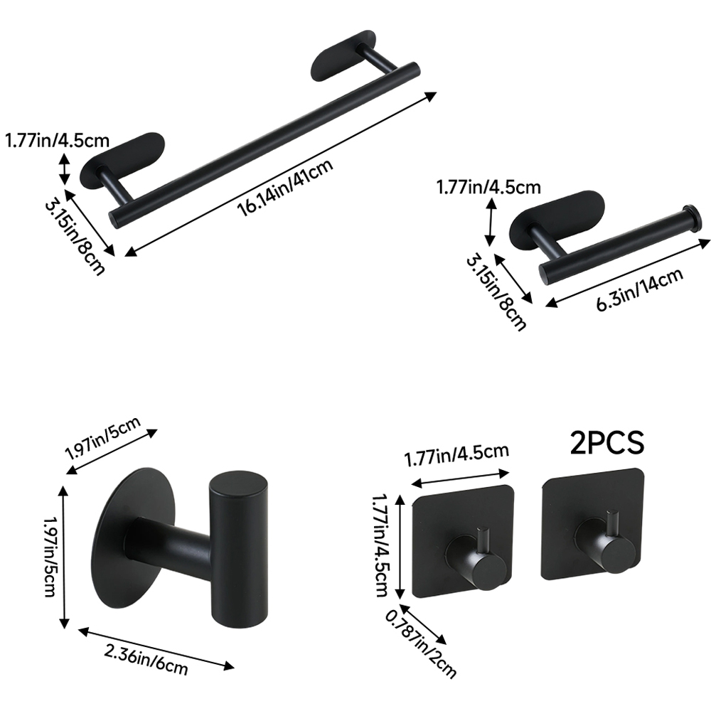 Living and Home 5-Piece Black Wall-Mounted Stainless Steel Bathroom Hardware Set Image 8