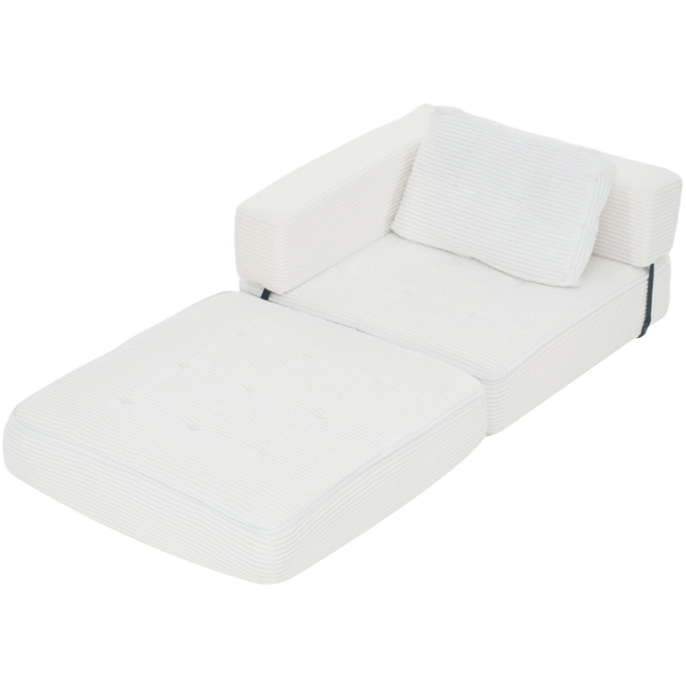 Living and Home Single Seater White Foldable Corduroy Upholstered Sofa Bed Image 2