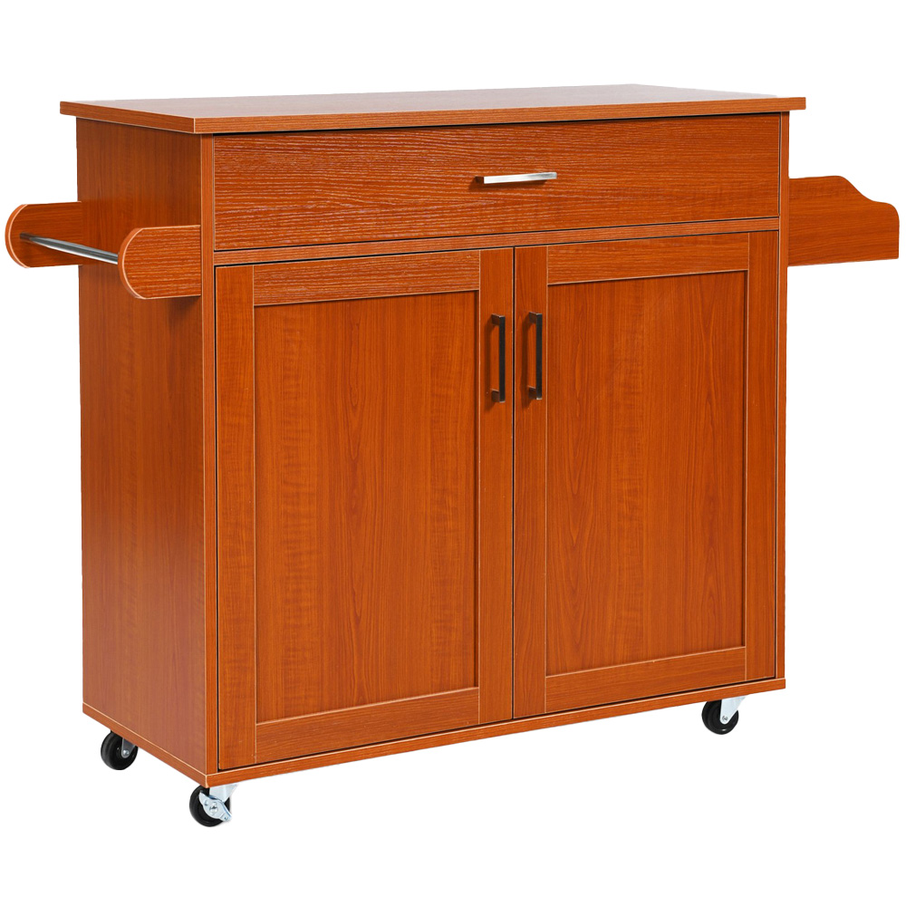 Costway 2 Door Single Drawer Single Shelf Brown Rolling Kitchen Storage Trolley Image 1