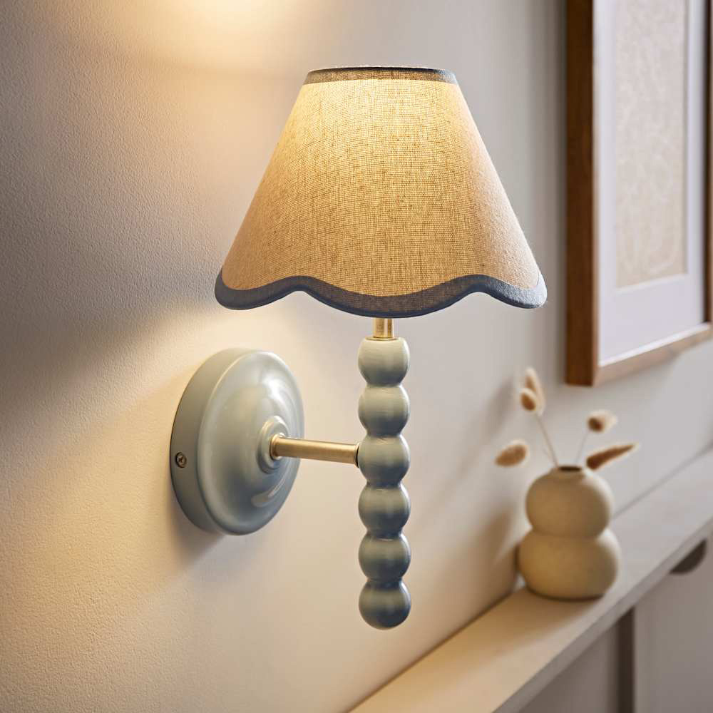 ValueLights Trim Scallop Shade Blue Bobbin LED Wall Light with Bulb Image 3