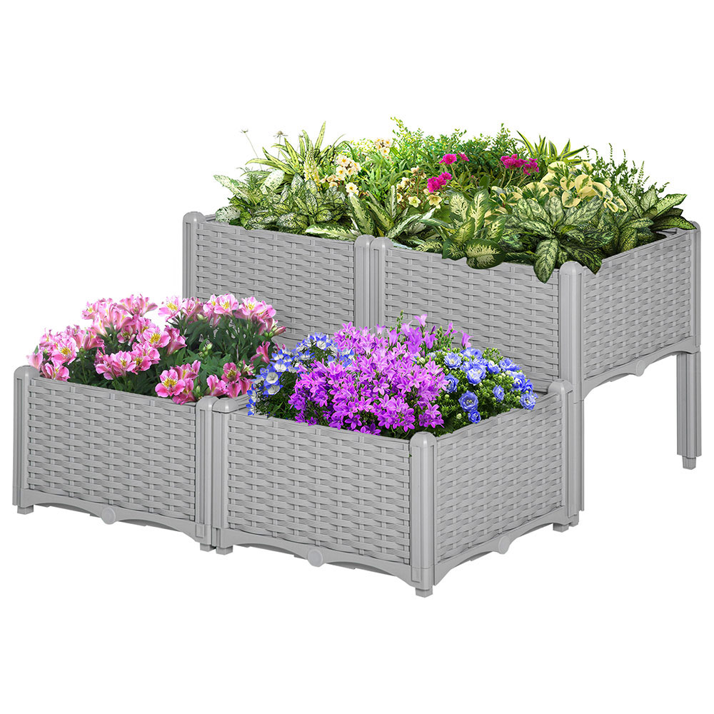 Outsunny Grey Raised Bed Planter Set of 4 Image 1