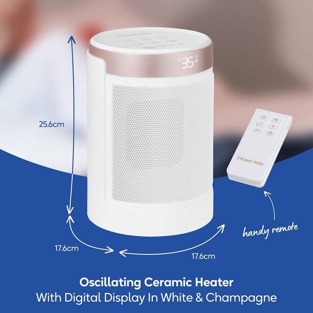 Russell Hobbs RHCH2002WCHAMP White and Champagne Round Oscillating Ceramic Heater 1500W Image 9