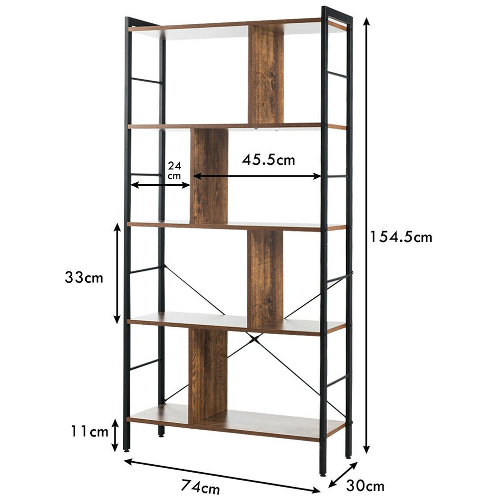 Costway 5 Shelf Black Freestanding Bookshelf Image 9