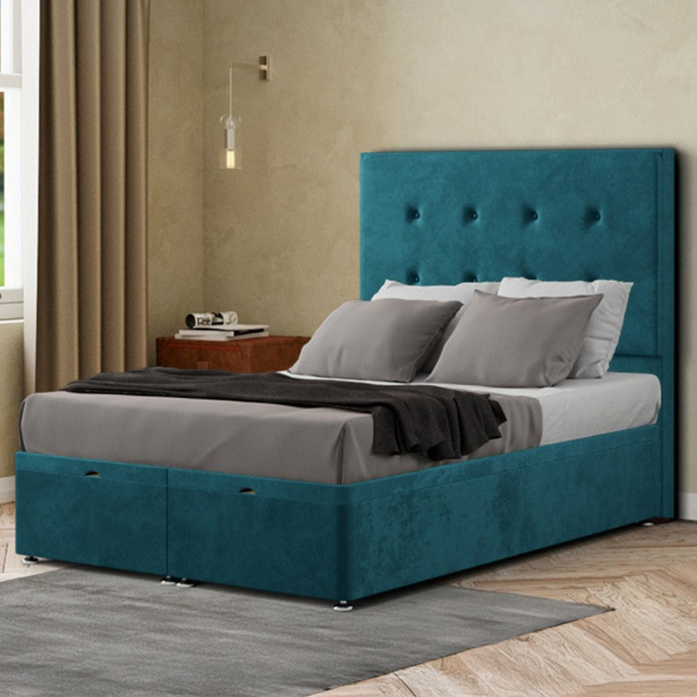 Eleganza Darlington King Emerald Plush Ottoman Bed with Floor Standing Headboard Image 1