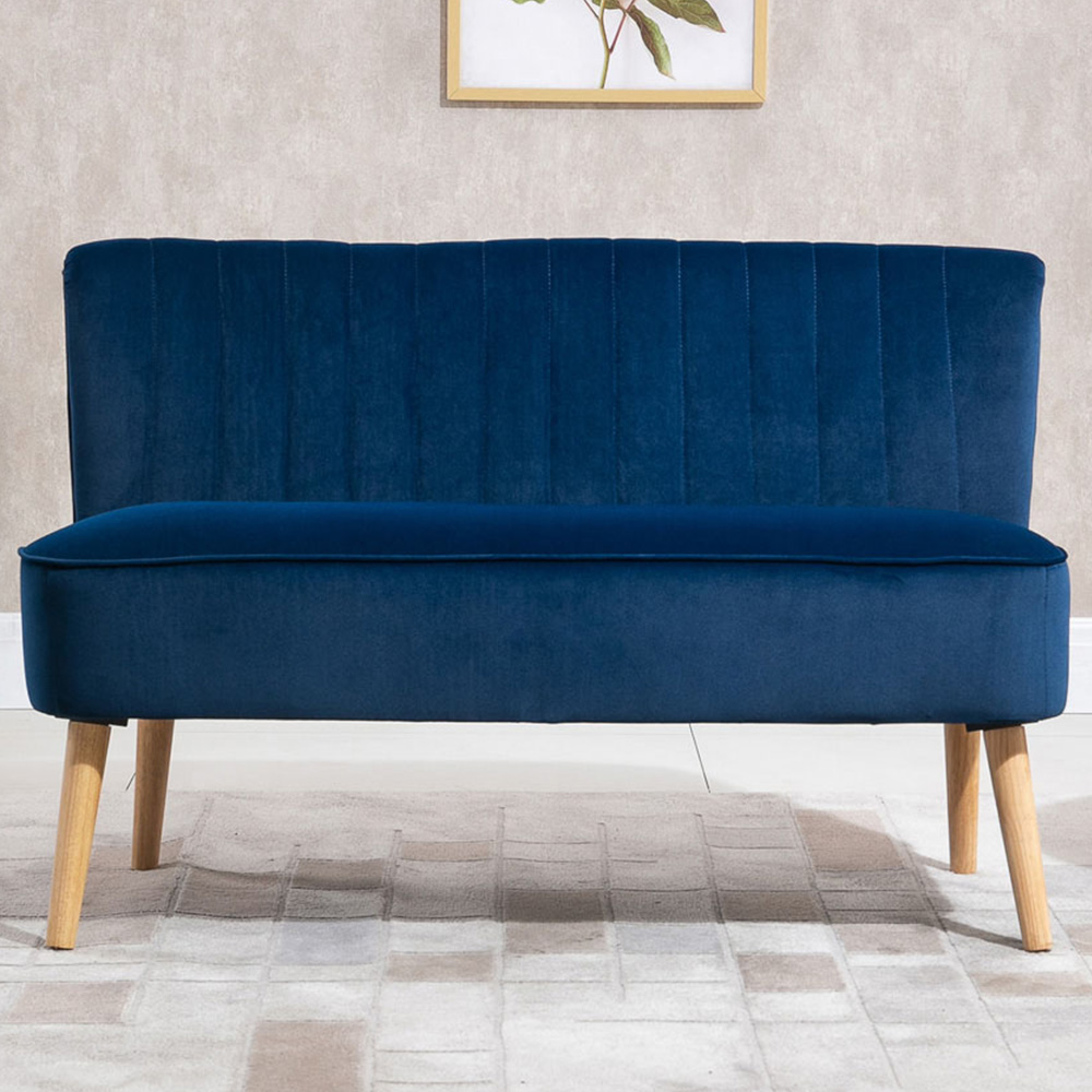 Portland 2 Seater Blue Velvet Sofa Image 1