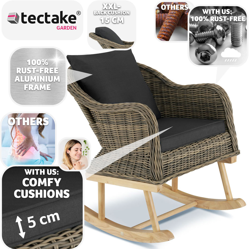 tectake Rovigo Natural Rattan Garden Rocking Chair Image 3