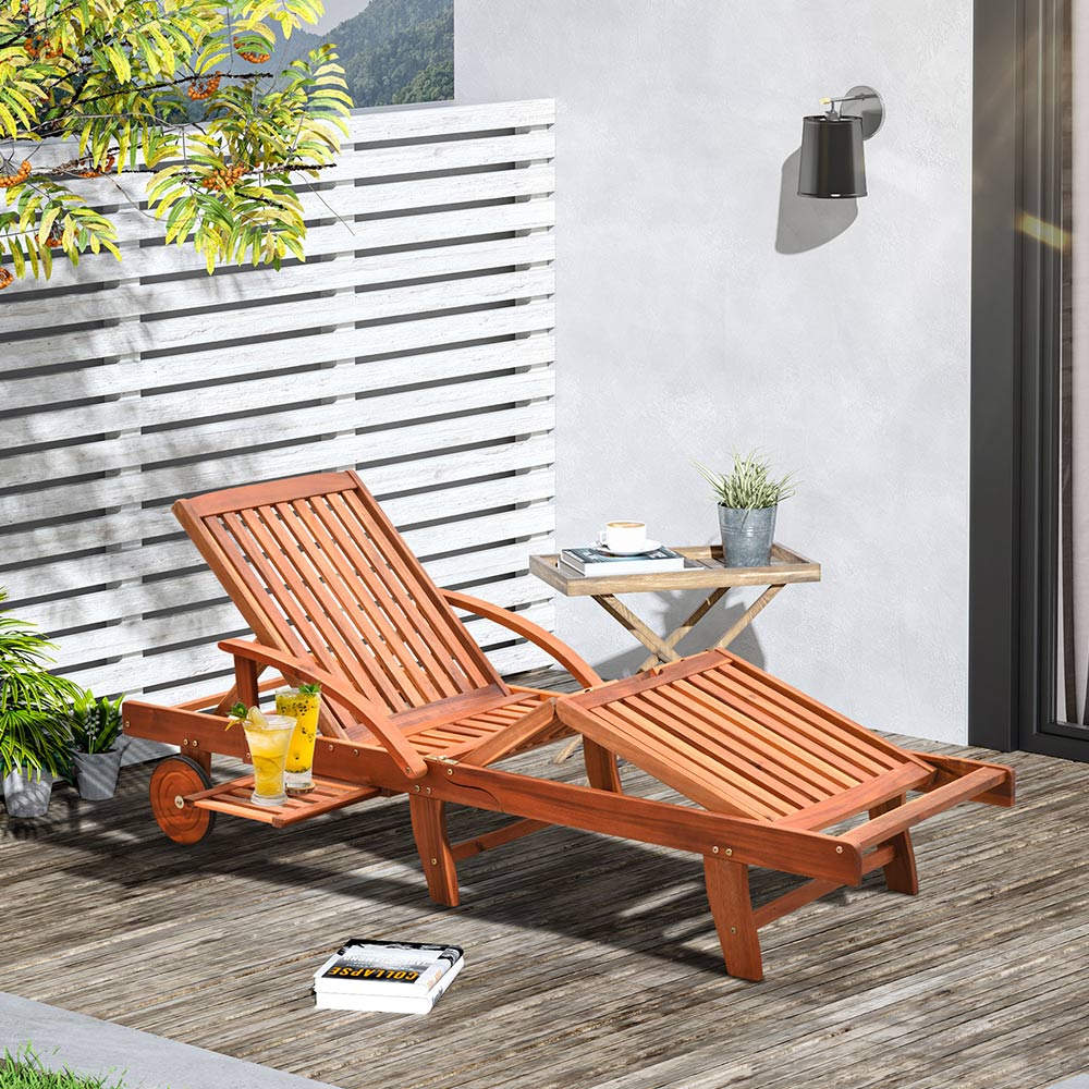 Outsunny Acacia Wood Foldable Sun Lounger Image 1