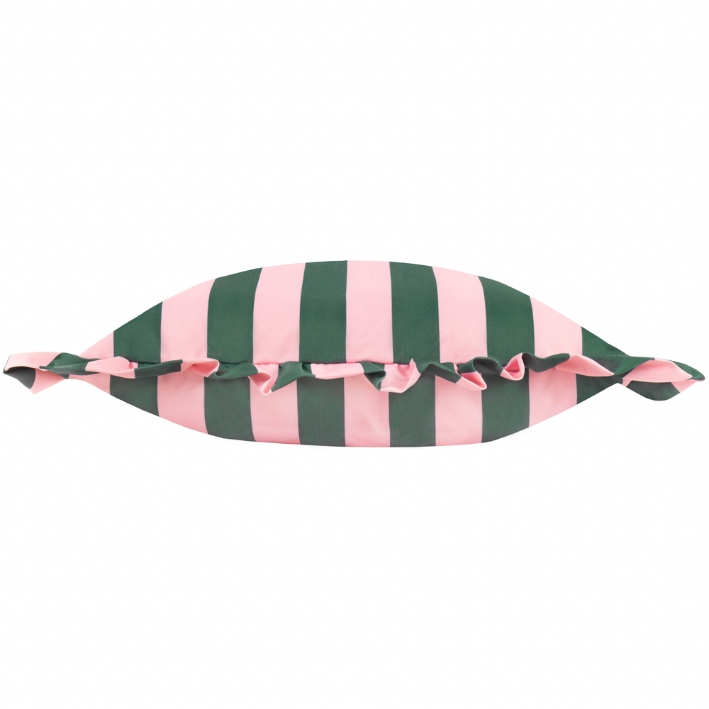 furn. Palm Royale Stripe Pink Ruffle Printed Polyester Filled Outdoor Cushion 50 x 50cm Image 2