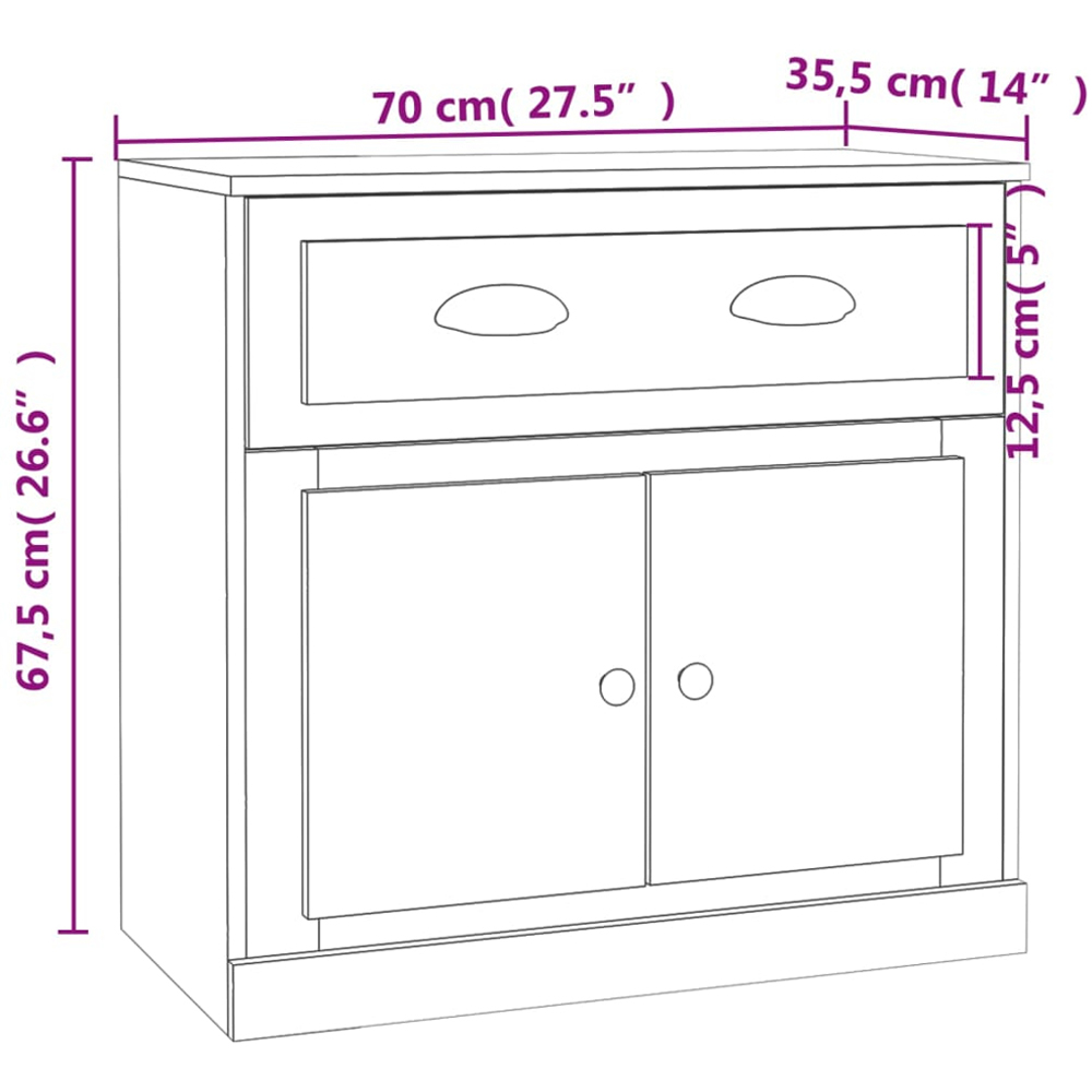 vidaXL 2 Door Single Drawer Grey Sonoma Wooden Sideboard Image 9