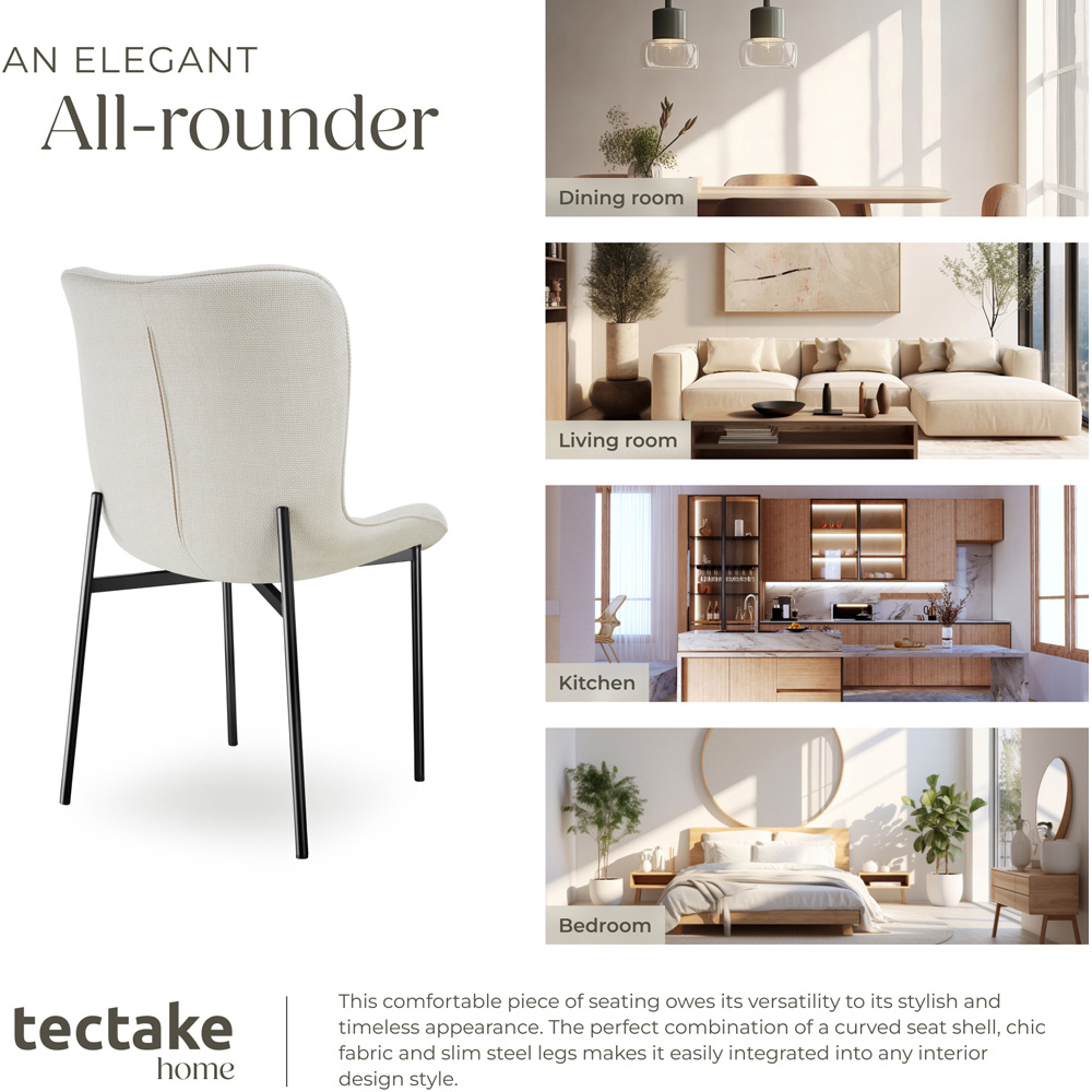 tectake Tessa Set of 2 Off White and Black Woven Fabric Padded Dining Chair Image 7