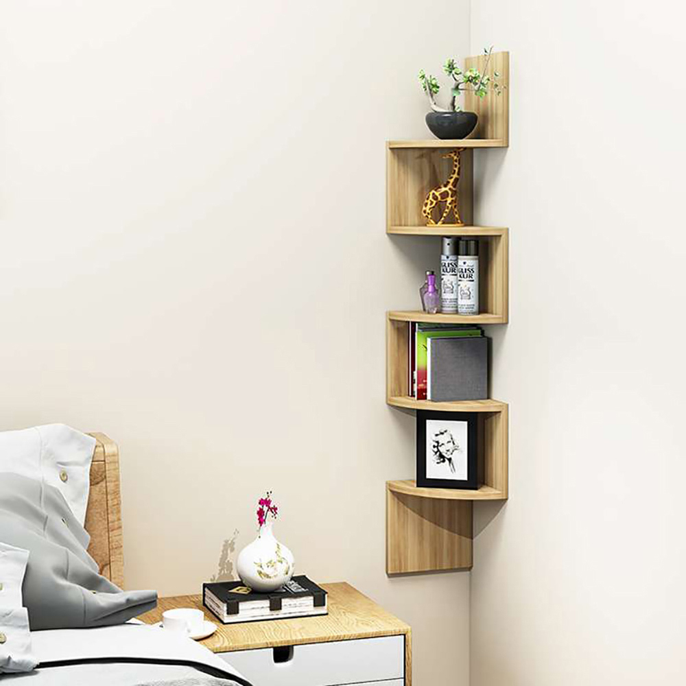 Living and Home Multi Tiered Natural Wall Corner Shelf 19.5 x 122cm Image 4