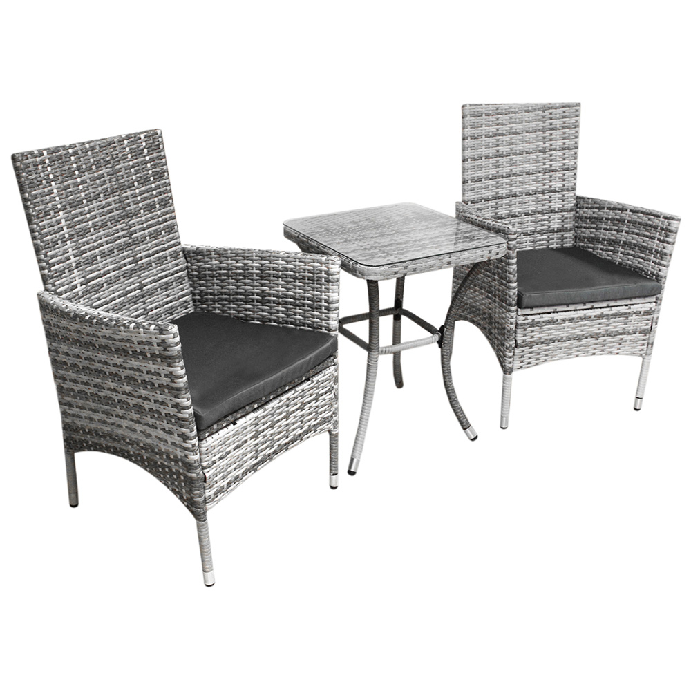 Monster Shop Jardi Rattan Effect 2 Seater Bistro Set Light Grey Image 3