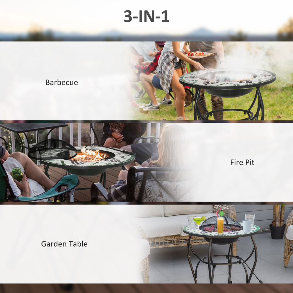 Outsunny 3 in 1 Mosaic Fire Pit with BBQ Grill and Spark Screen Image 5