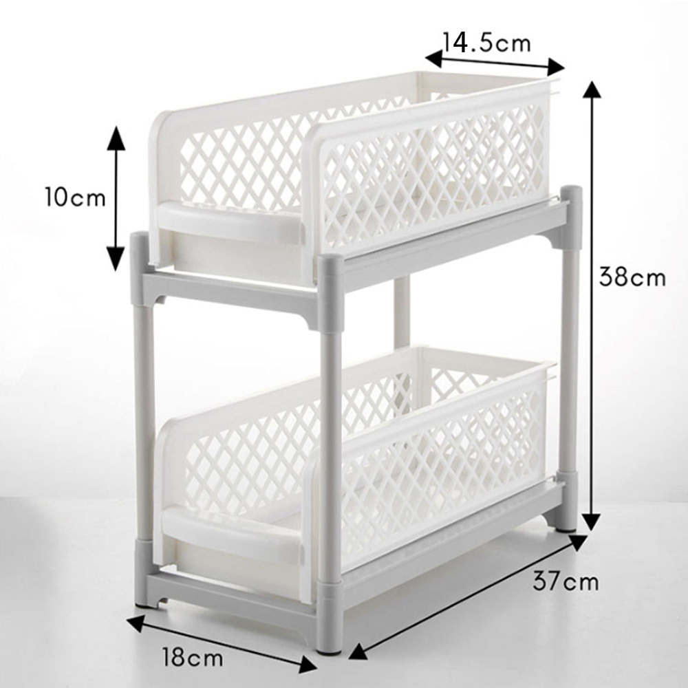 Living And Home WH0741 White Plastic 2-Tier Storage Rack Image 9