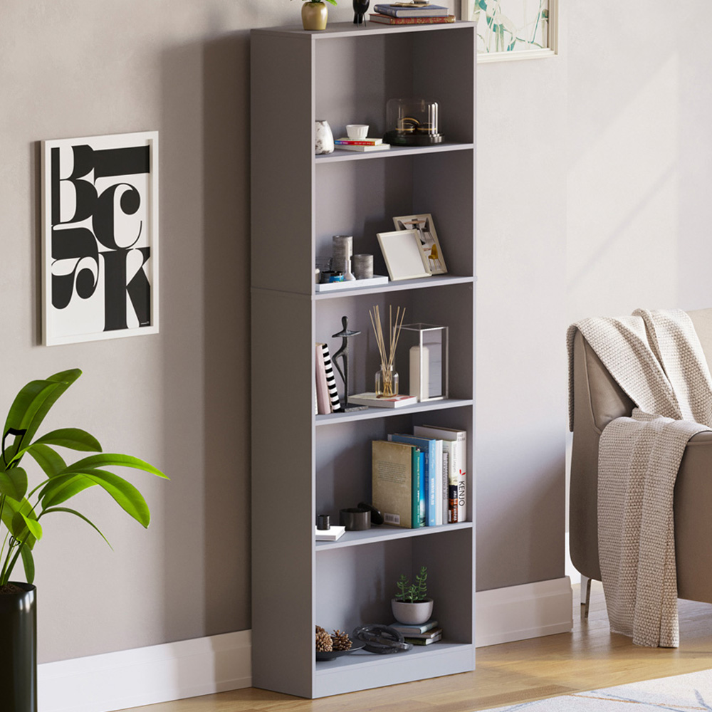 Vida Designs Cambridge 5 Shelf Grey XL Bookcase Image 1