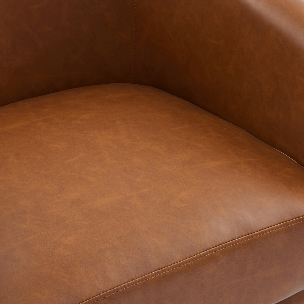Living and Home Brown PU Leather Retro Swivel Armchair Image 5