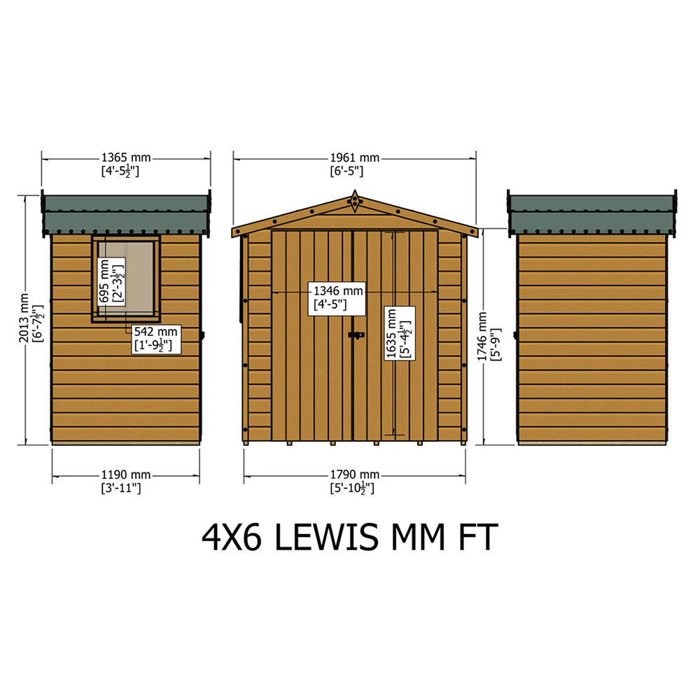 Shire Lewis 4 x 6ft Double Door Shiplap Apex Shed Image 3