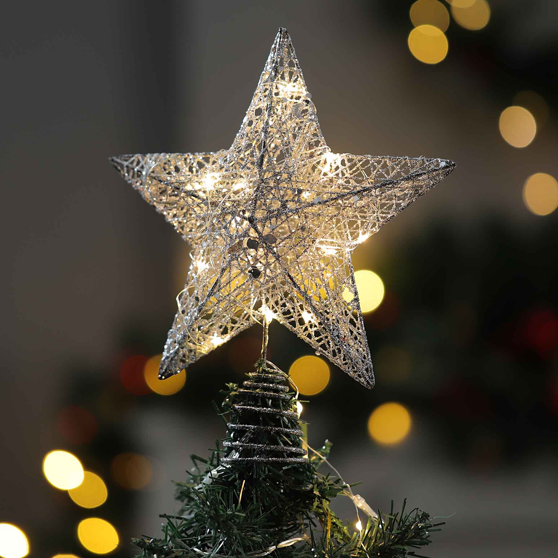 Living and Home Silver Star Christmas Tree Topper 25cm Image 5