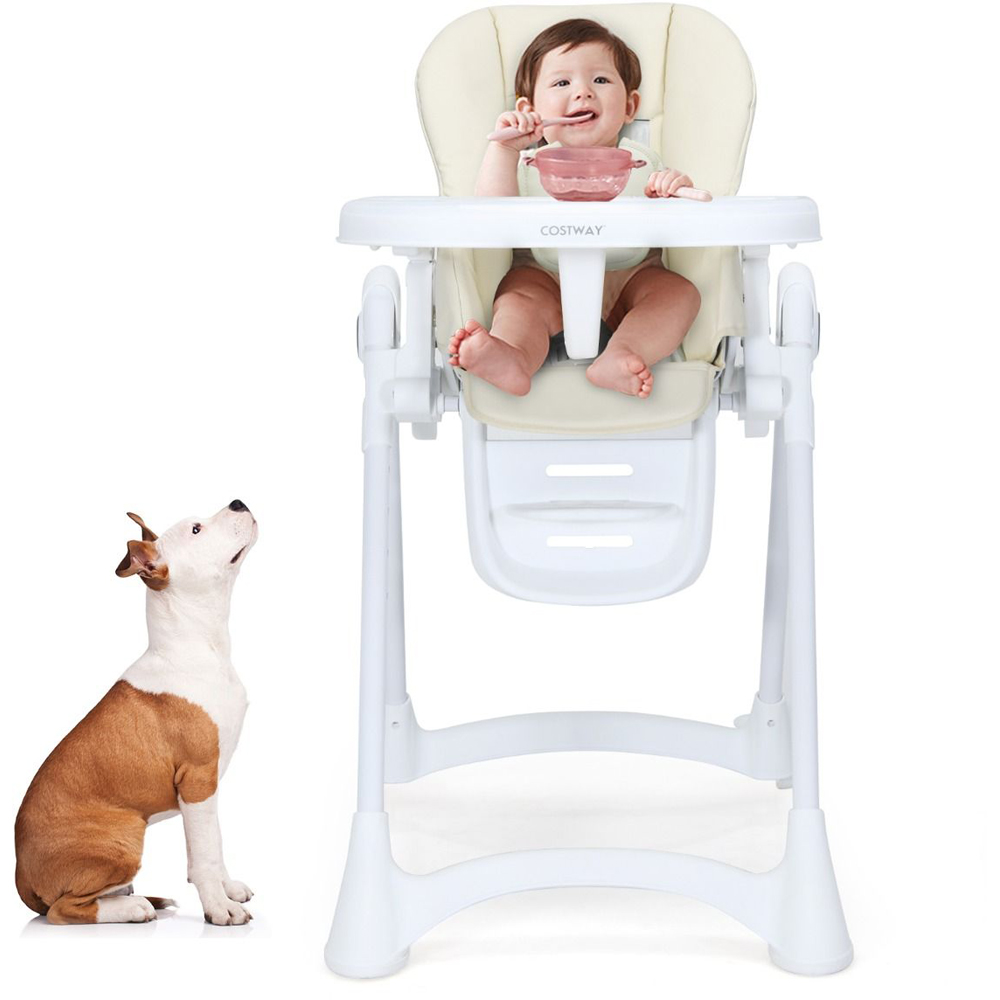 Costway Beige Height Adjustable Folding Baby Highchair Image 3