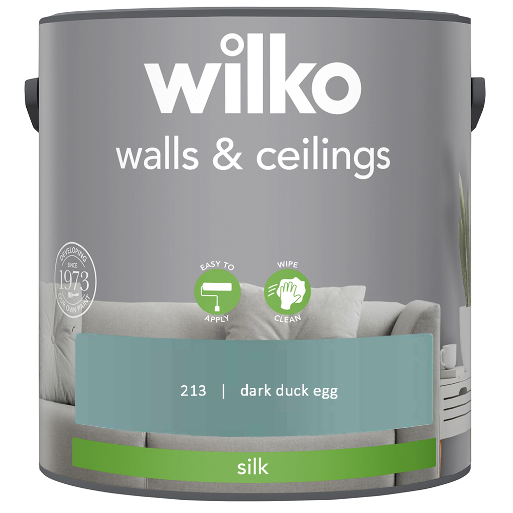 Wilko Walls & Ceilings Dark Duck Egg Silk Emulsion Paint 2.5L Image 2