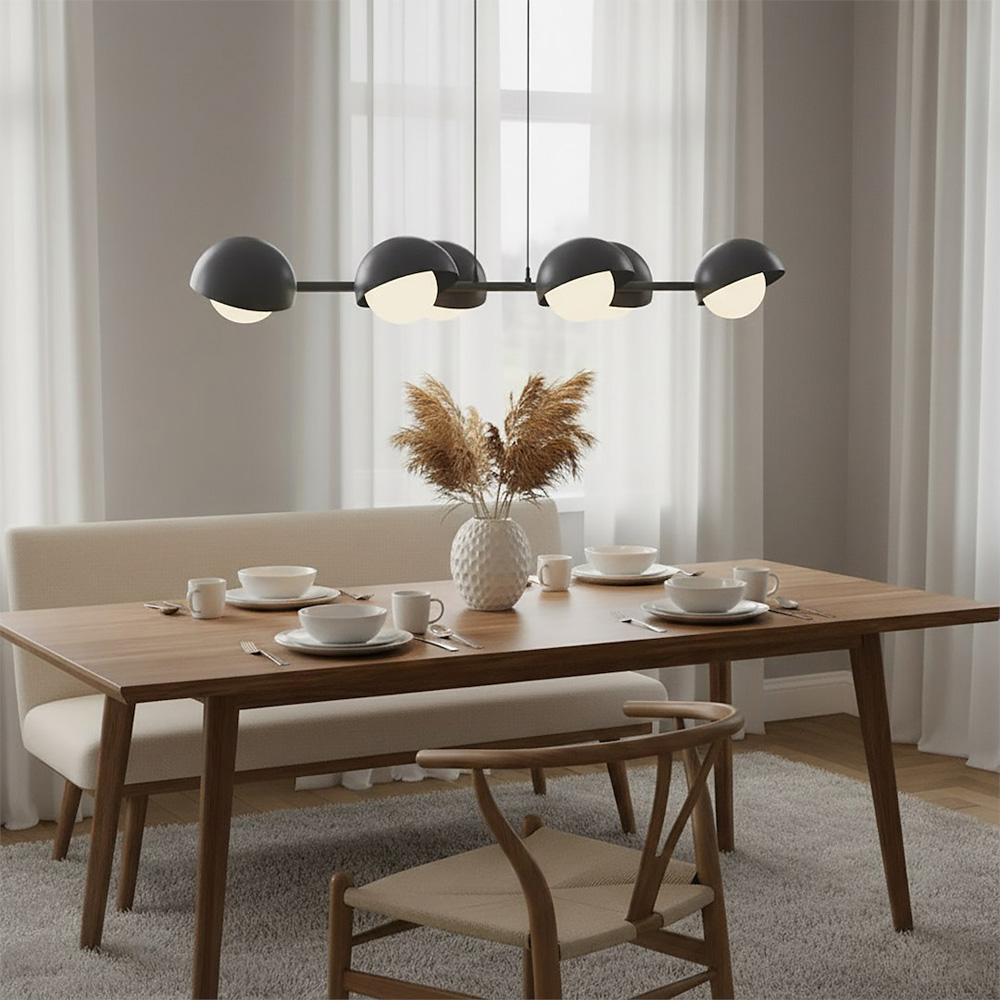 Emibig Boom 6 Light White Shade Black Pendant Lamp Image 2