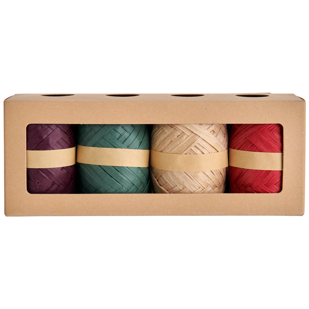 wilko Red Green Purple and Brown Raffia Ribbons 8m 4 Pack Image 4