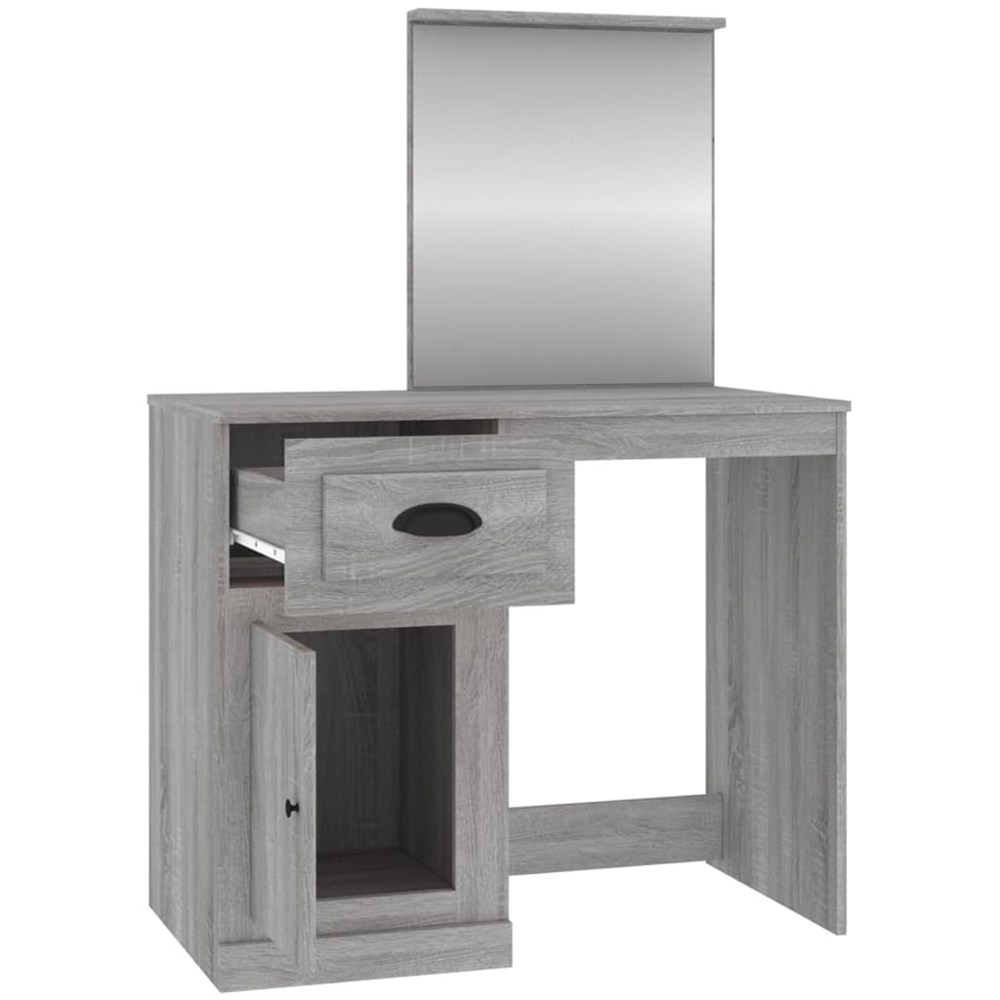 vidaXL Single Door Single Drawer Grey Sonoma Dressing Table with Mirror Image 3