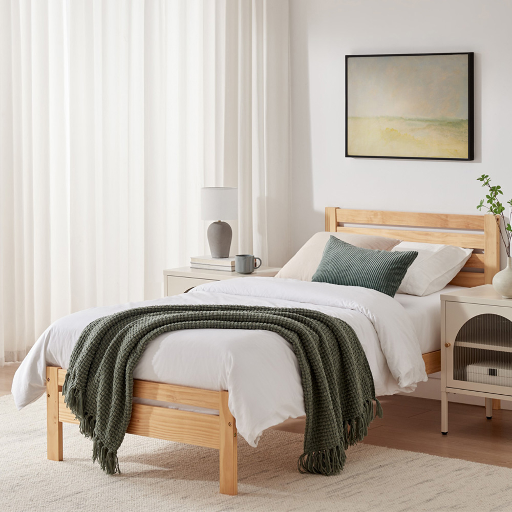 Furniturebox Cadhla Single Oak Stain Solid Pine Bed Frame Image 1