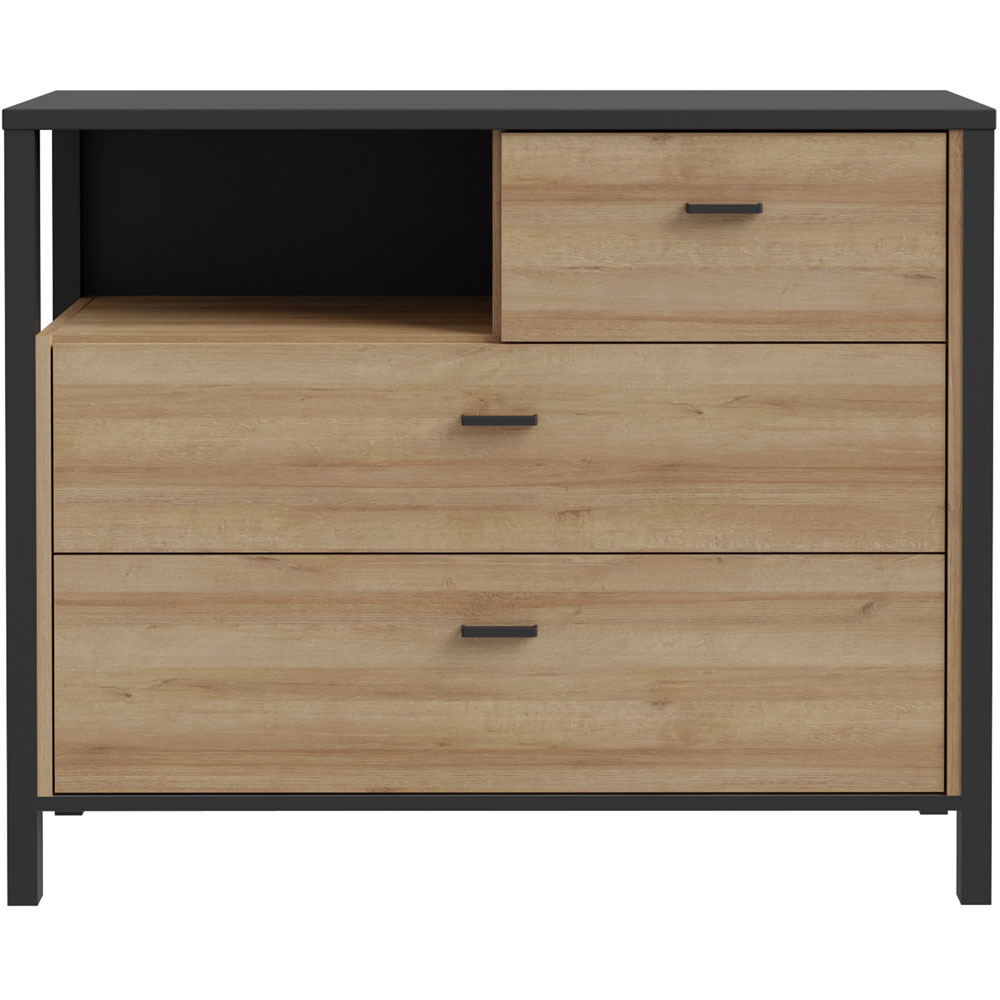 Florence High Rock 3 Drawer Matt Black and Riviera Oak Chest of Drawers Image 3