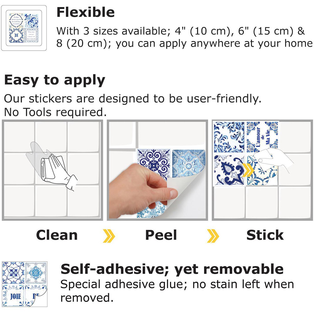 Walplus French Quote Classic Blue Tile Sticker 12 Pack Image 5