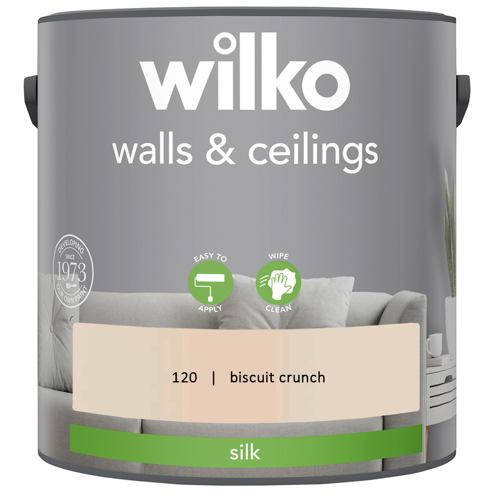 Wilko Walls & Ceilings Biscuit Crunch Silk Emulsion Paint 2.5L Image 2