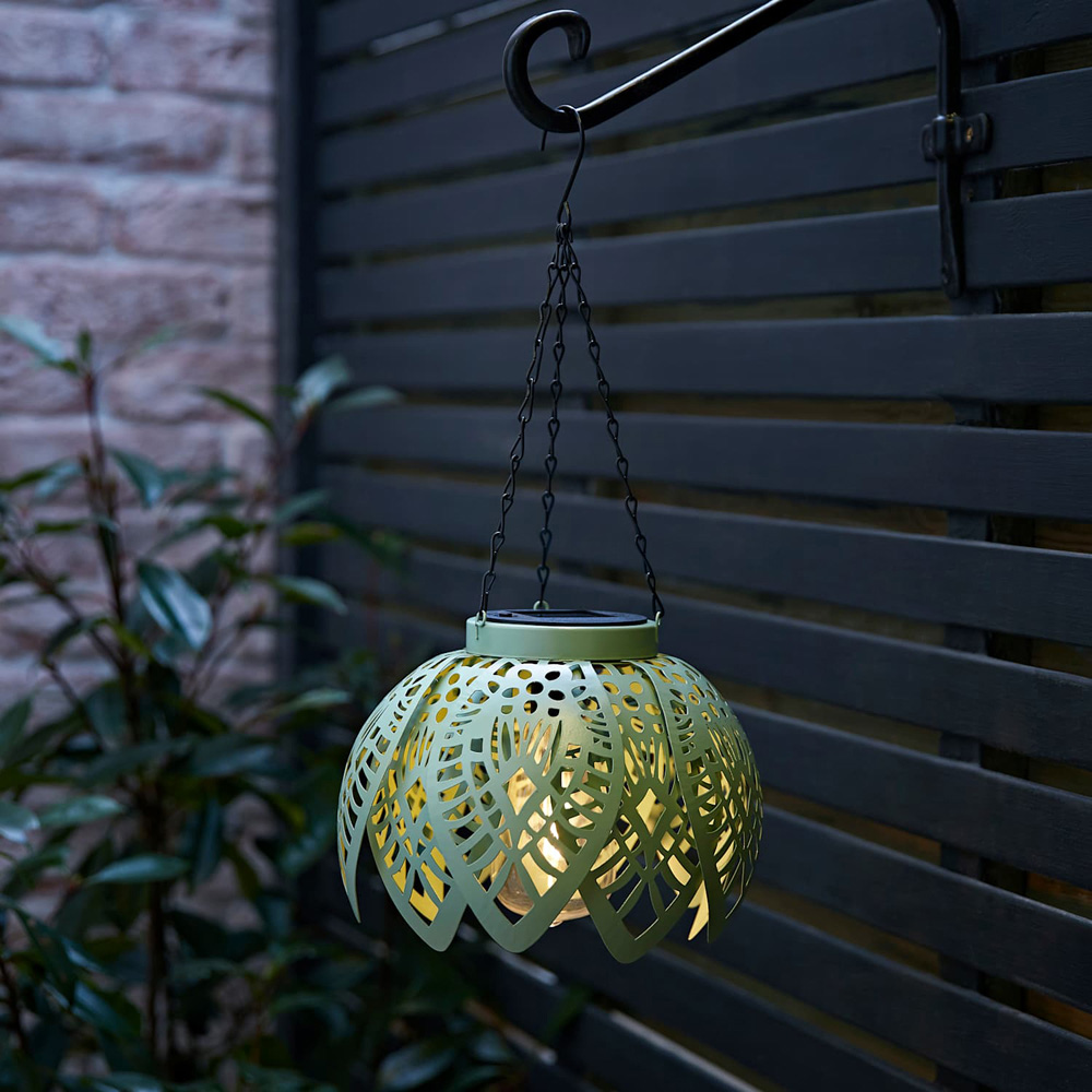 ValueLights Sage Green Artichoke Solar LED Hanging Outdoor Lantern Light Image 6