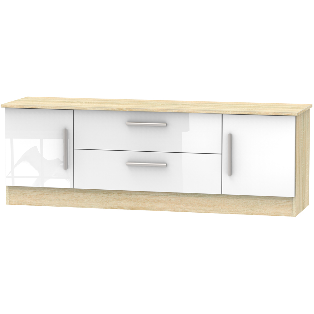 Crowndale Contrast 2 Door 2 Drawer White Matt and Bardolino Oak Wide TV Unit Ready Assembled Image 2