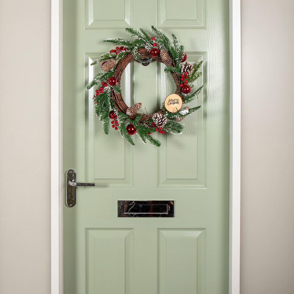 Samuel Alexander Pinecone Wreath with Red Berries and Baubles 50cm Image 2