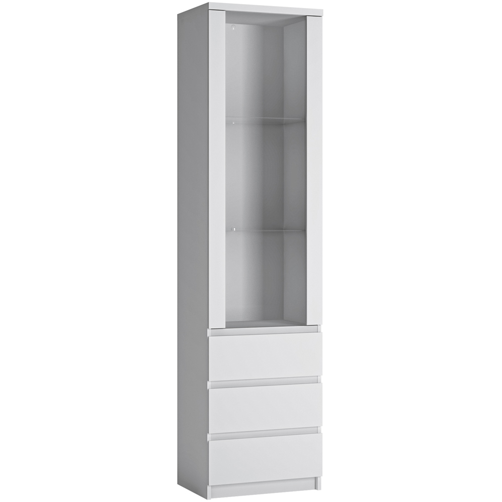 Florence Fribo Single Door 3 Drawer White Tall Narrow Display Cabinet Image 2
