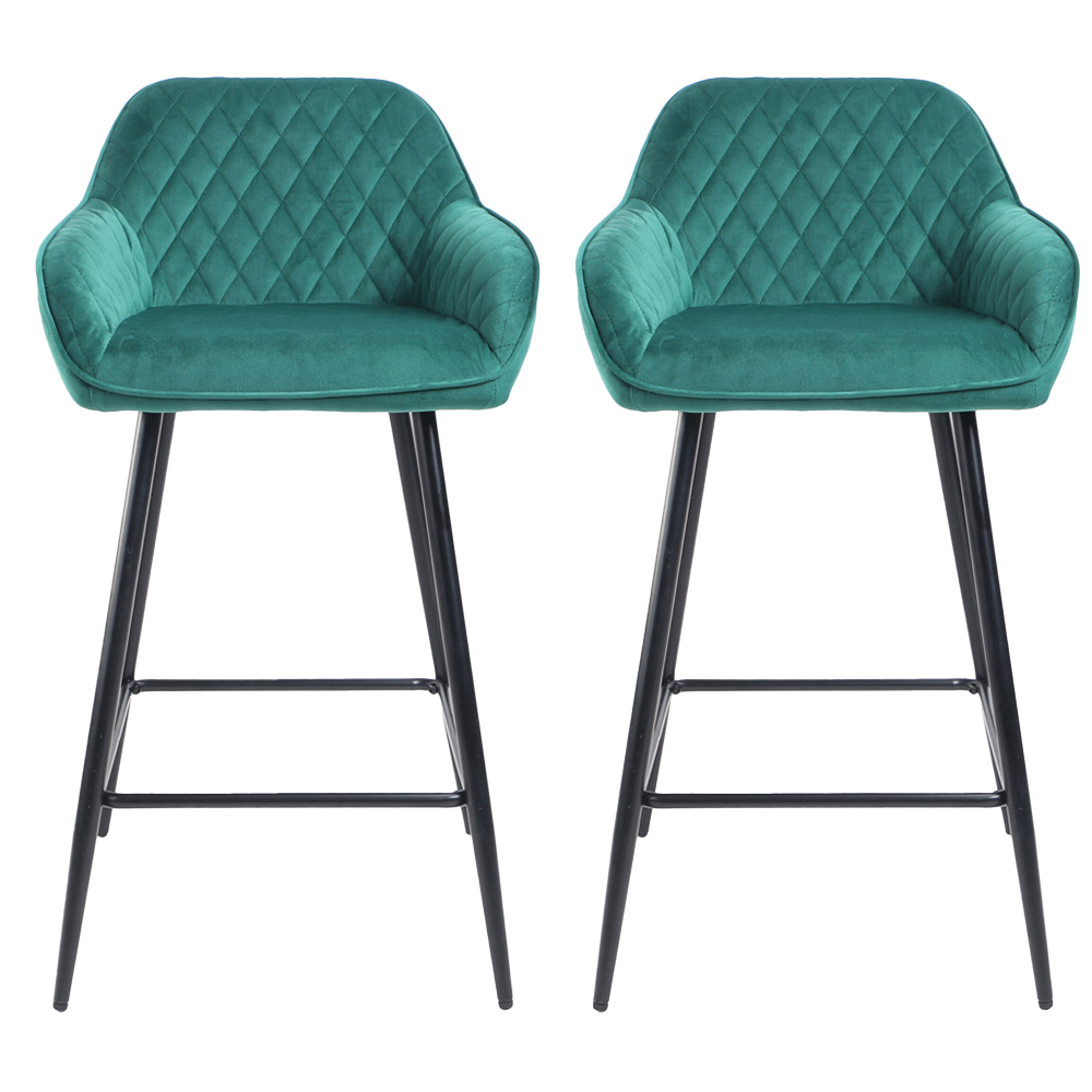 Neo Green Crushed Velvet Diamond Quilted Bar Stool Set of 2 Image 2