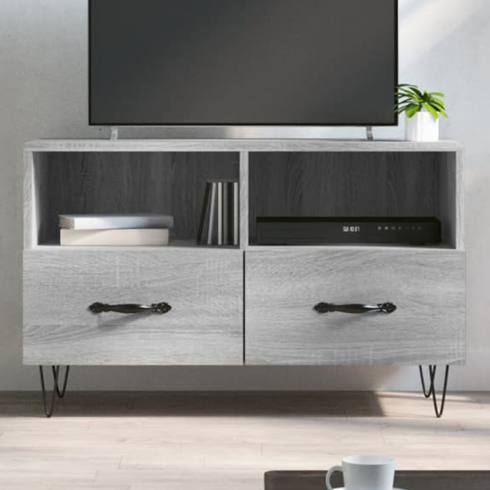 vidaXL 2 Drawer 2 Shelf Grey Sonoma TV Cabinet Image 1