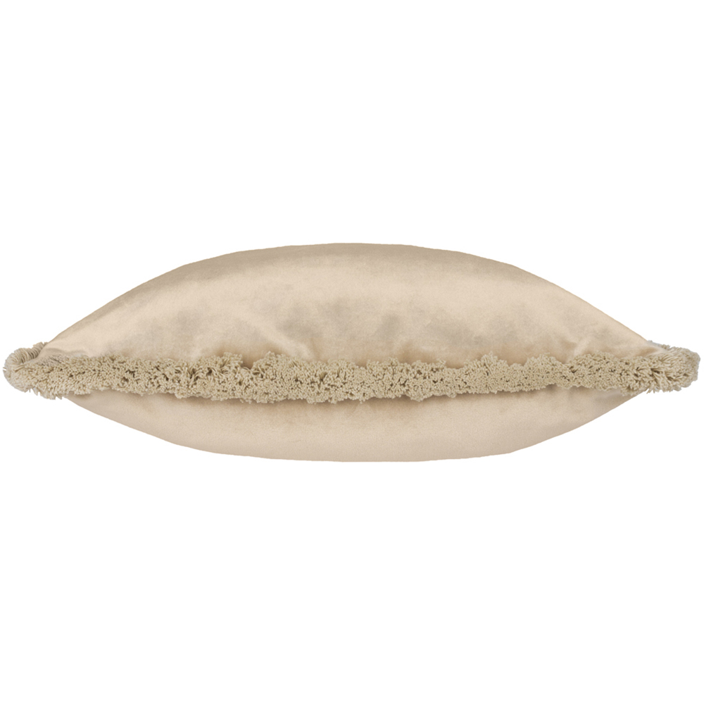 Paoletti Freya Taupe Velvet Fringed Cushion Image 2