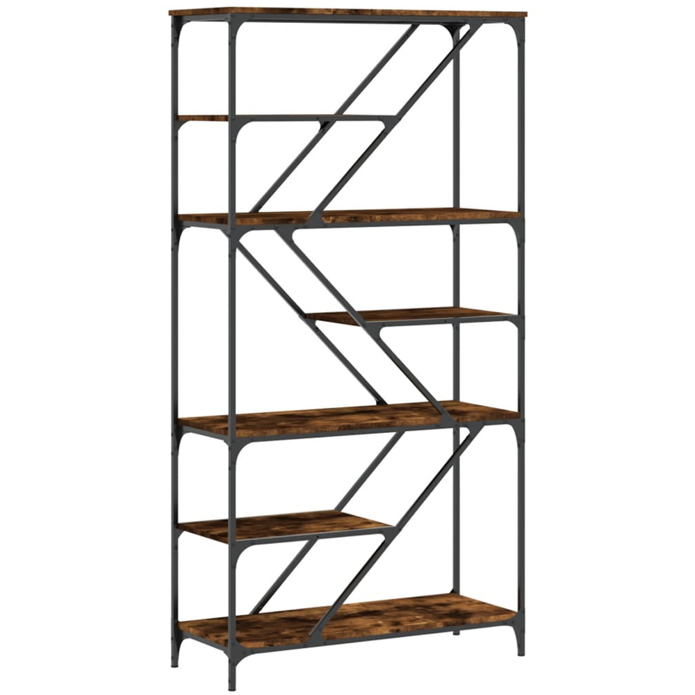 vidaXL 6 Shelf Smoked Oak Wood and Steel Geometric Bookcase Image 2
